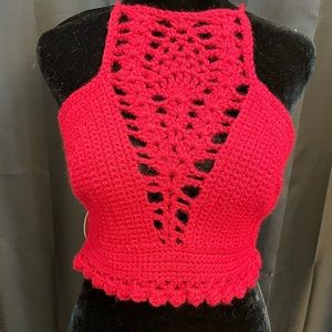 ❌SOLD❌CROCHET HIGH NECK HALTER TOP